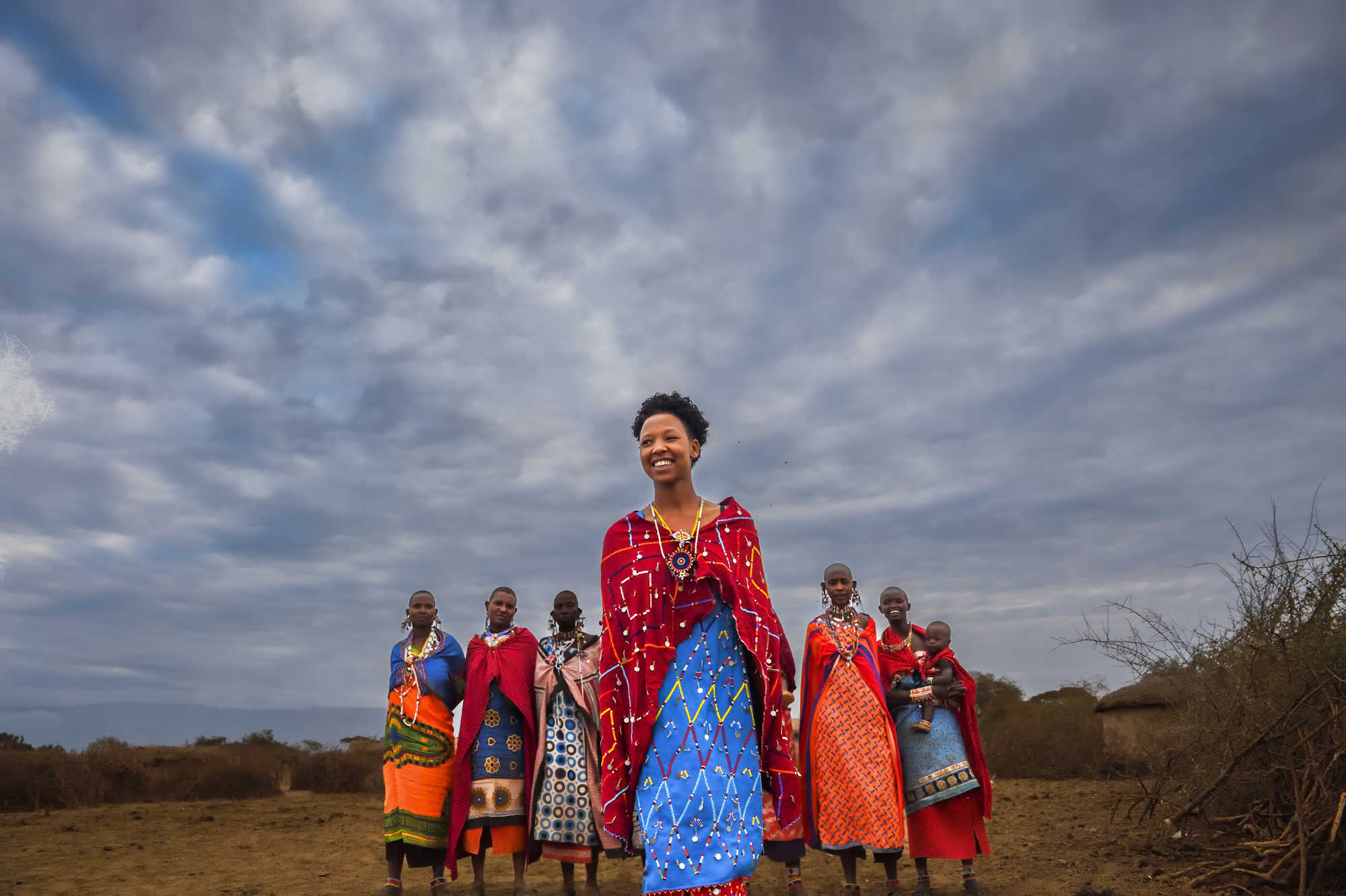 Maasai women dressed in traditional, Shukas