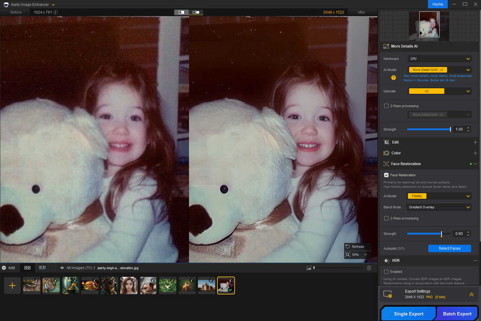 Aiarty Image Enhancer Face Restoration before and after