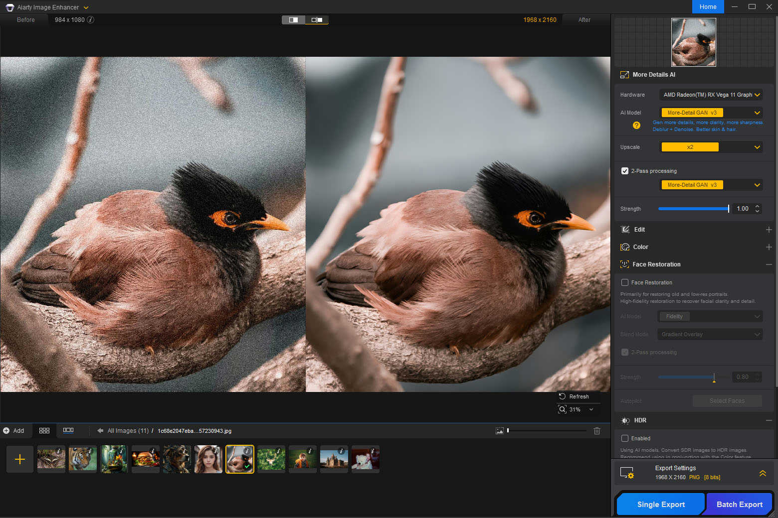 Aiarty Image Enhancer Denoise before and after