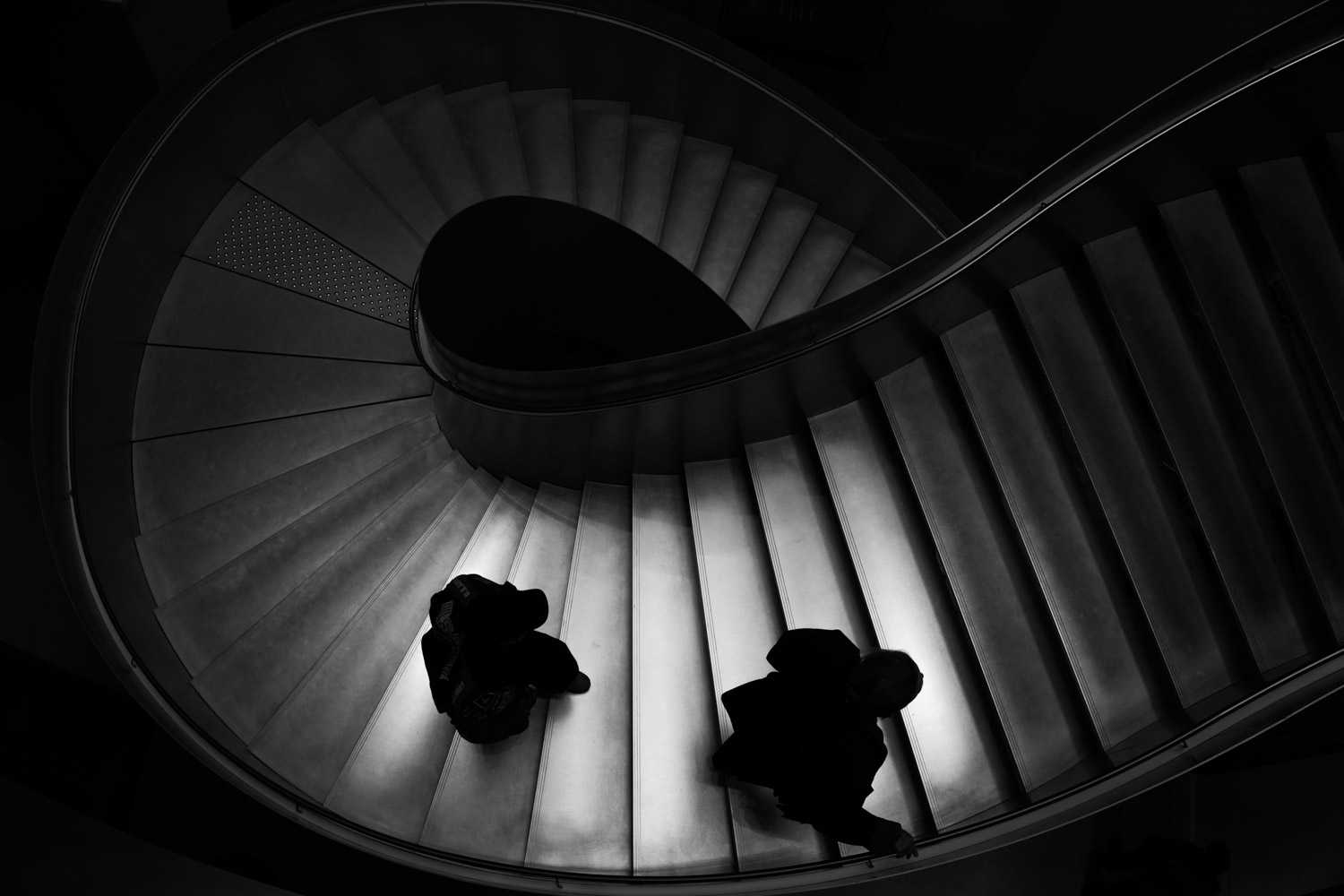 Black and white spiral staircase photograph by Mark Tytell